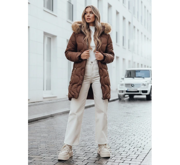 Dámska zimná bunda VIRELIA prešívaná s kapucňou hnedá FashionStreet TY4936