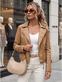 Dámska kožená bunda v štýle Ramones v béžovej farbe FashionStreet TY5714