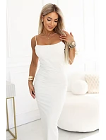 673-1 Midi šaty s tenkými ramienkami a jemným leskom - ecru 673-1 Midi šaty s tenkými ramienkami a jemným leskom - ecru