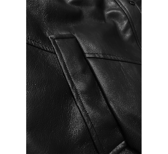 Kožená bunda s veľkým kožušinovým golierom Glakate black and white (LU98090#)