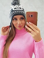Rosa dámska čiapka s brmbolcom K368 biela+grafitová+tmavo šedá