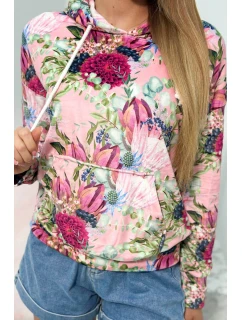 Velúrová mikina s kapucňou ružový