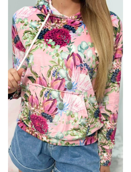 Velúrová mikina s kapucňou ružový