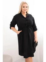 Dámské šaty z viskózy Plus Size s knoflíky a vázáním v pase černá