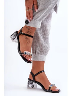 Damskie Sandały Na Obcasie Z Kryształkami Czarne S.Barski MR1037-01