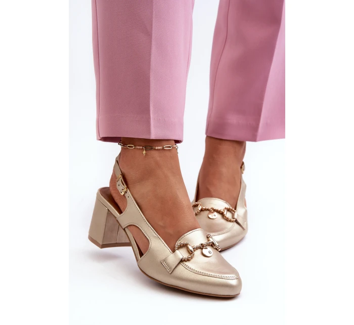 Kožené sandály na podpatku model 21659451 Zlaté - Maciejka