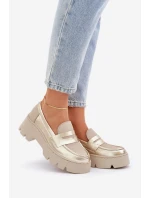 Skórzane Mokasyny Damskie Na Platformie I Płaskim Obcasie Zazoo 20191 Złote