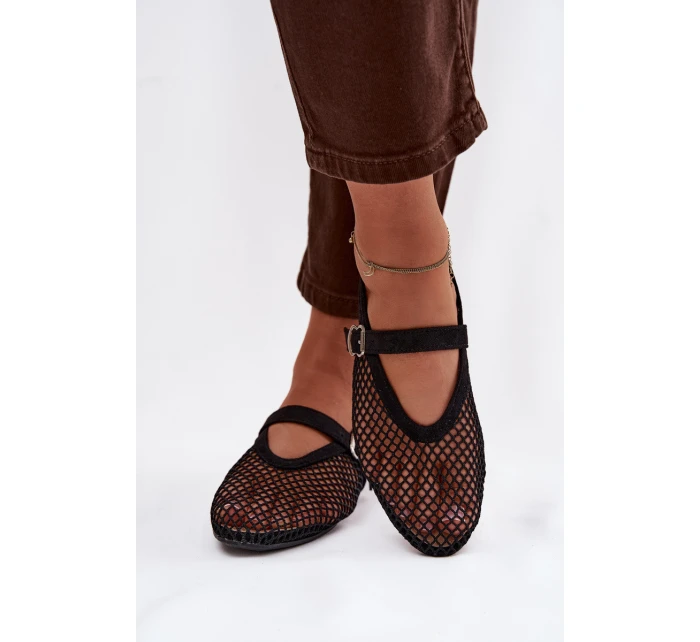 Síťované baleríny s páskem černé Pherina