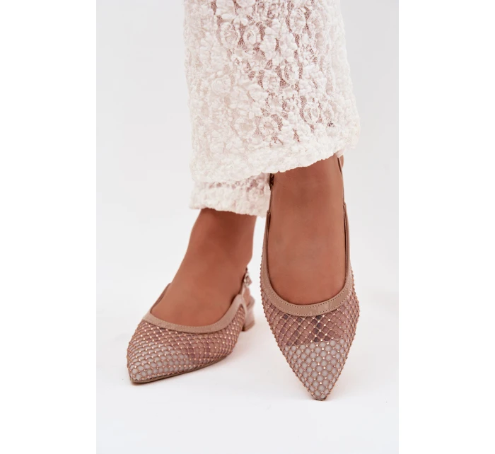 Síťované baleríny s odhaleným patou Béžové Pyvona