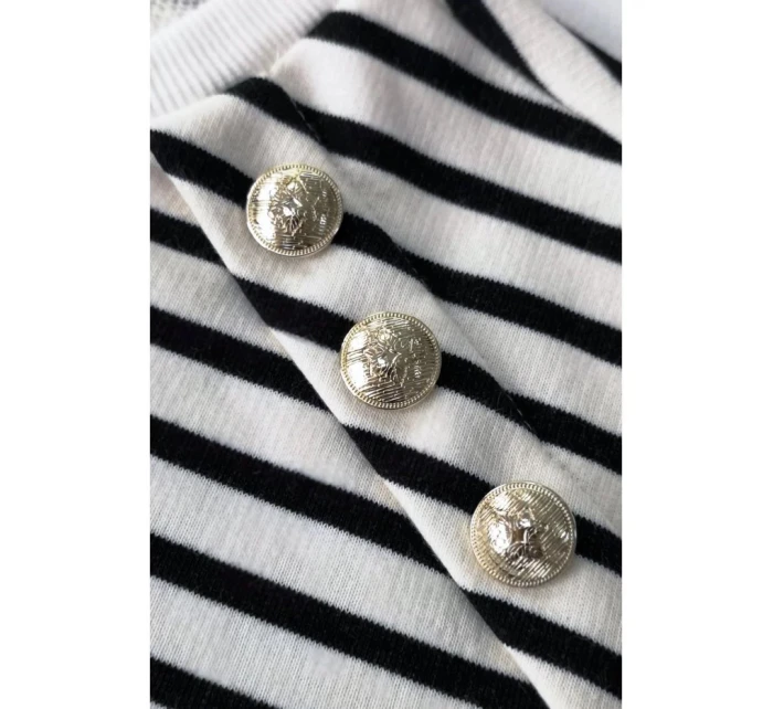 Dámský svetr s ozdobnými knoflíky model 20584320 model 1 Ecru s černou - BeWear Dámský svetr s ozdobnými knoflíky model 20584320 model 1 Ecru s černou - BeWear