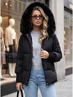 Dámska zimná prešívaná bunda s kapucňou, čierna, FashionStreet TY6002 Dámska zimná prešívaná bunda s kapucňou, čierna, FashionStreet TY6002