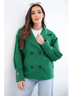 Dámske krátke dvojradové sako s golierom zelené