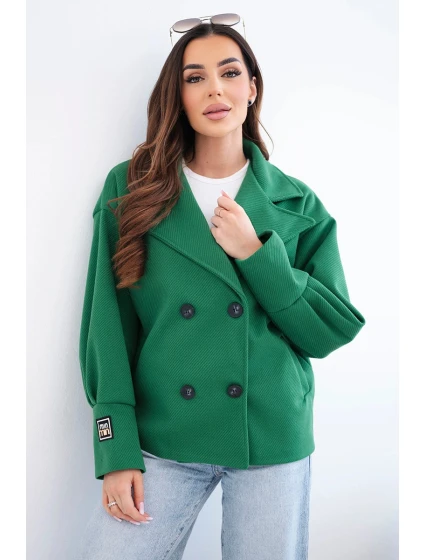 Dámske krátke dvojradové sako s golierom zelené
