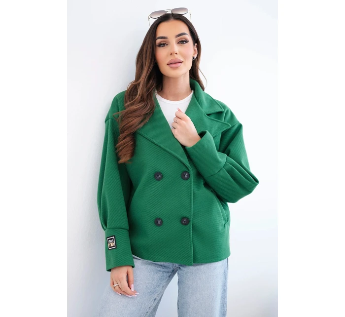 Dámske krátke dvojradové sako s golierom zelené