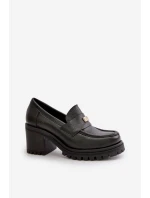 Zazoo 20168 Eleganckie Półbuty Damskie Na Słupku Skóra Naturalna Czarne