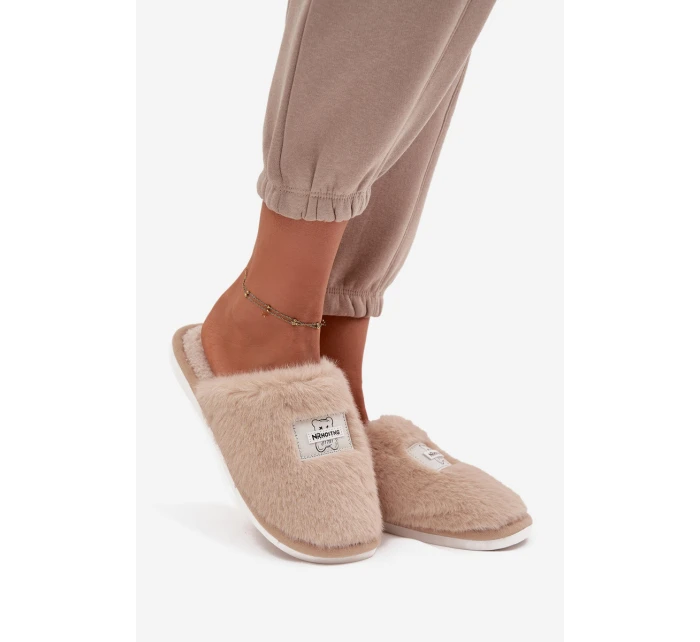 Obuwie Domowe Kapcie Damskie Futrzane Beżowe Maelis