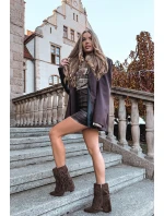 Dámské kotníkové boty na podpatku s třásněmi a zlatými sponami hnědé Evelisse Botki Damskie Dámské kotníkové boty na podpatku s třásněmi a zlatými sponami hnědé Evelisse Botki Damskie