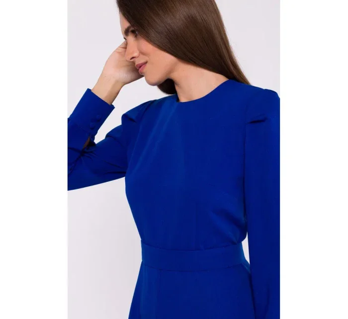 S378 Roztiahnuté šaty s opaskom - kráľovská modrá