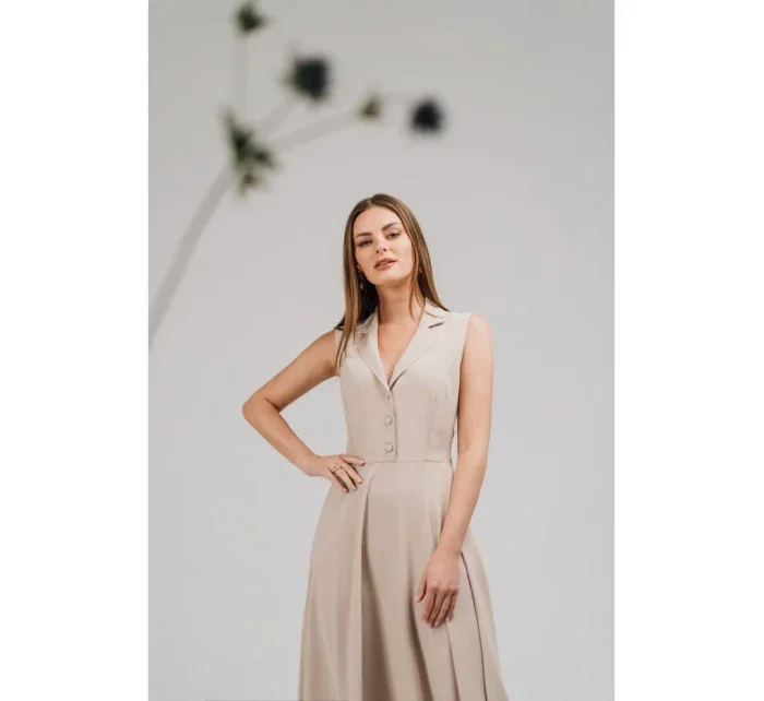 S409 Priliehavé košeľové šaty - béžové