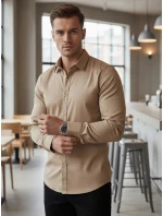 Pánská FIT elegantní hladká béžová Dstreet model 21995766 - FashionStreet