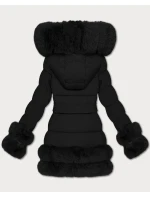 Elegantní černá bunda pro přechodné období s kožešinou model 21422869 - S'WEST