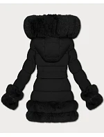 Elegantní černá bunda pro přechodné období s kožešinou model 21422869 - S'WEST Elegantní černá bunda pro přechodné období s kožešinou model 21422869 - S'WEST