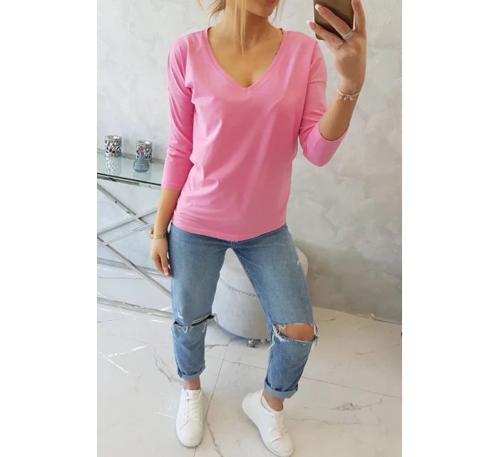 Blúzka s výstrihom do V svetlo ružová