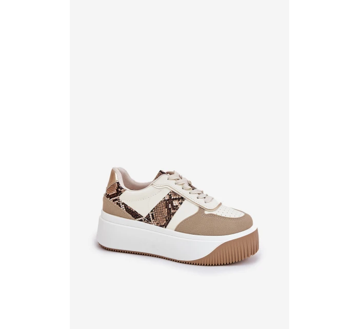 Sneakersy Damskie Na Masywnej Platformie Zwierzęcy Wzór Beżowe Telanila Sneakersy Damskie Na Masywnej Platformie Zwierzęcy Wzór Beżowe Telanila