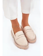 Mokasyny Damskie Eko Skórzane Z Cyrkoniami Beżowe Wilamla