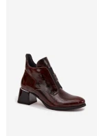Kožené lakované kotníčkové boty na klínu s ozdobným detailem zateplené model 21712096 tmavě hnědé - Zazoo