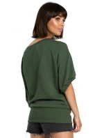 B079 Blúzka v nadmernej veľkosti so zavinovacími detailmi - vojenská zelená