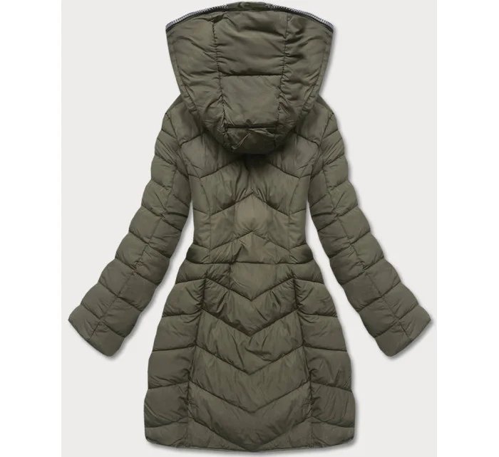 Péřová dámská bunda v khaki barvě pro přechodné období model 17729169 - LHD Péřová dámská bunda v khaki barvě pro přechodné období model 17729169 - LHD