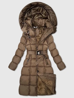 Hnedá dlhá a hrubšia zimná bunda s opaskom Minority (P3-6033-305)