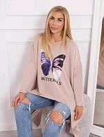 Oversize blúzka s potlačou béžová