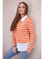 Pruhovaná bavlnená blúzka s golierom oranžová+béžová Pruhovaná bavlnená blúzka s golierom oranžová+béžová