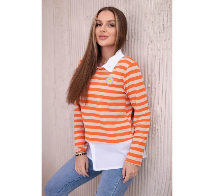 Pruhovaná bavlnená blúzka s golierom oranžová+béžová Pruhovaná bavlnená blúzka s golierom oranžová+béžová