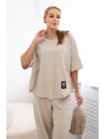Súprava bavlnená blúzka + nohavice béžová