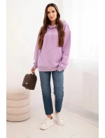 Dámska mikina s kapucňou a klokaním vreckom z bavlny fialovej farby