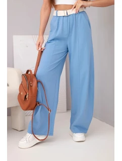 Dámské bavlněné kalhoty s širokou nohavicí a páskem model 22025312 - K-Fashion