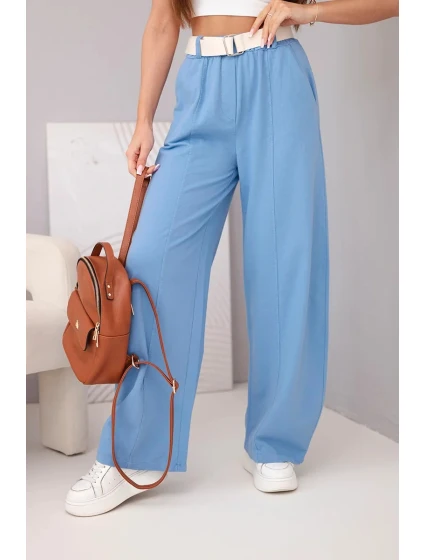 Dámské bavlněné kalhoty s širokou nohavicí a páskem model 22025312 - K-Fashion