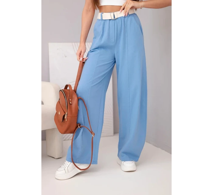 Dámské bavlněné kalhoty s širokou nohavicí a páskem model 22025312 - K-Fashion