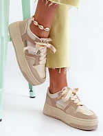 Sneakersy Damskie Na Platformie Z Eko Skóry Beżowe Moun
