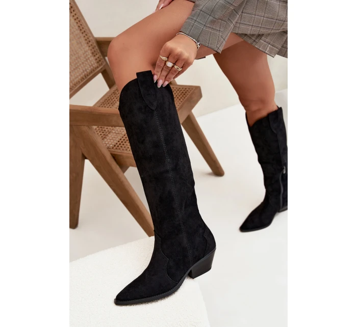 Ocieplane Kozaki Kowbojki Na Obcasie Z Eko Zamszu Czarne Jovianne Ocieplane Kozaki Kowbojki Na Obcasie Z Eko Zamszu Czarne Jovianne