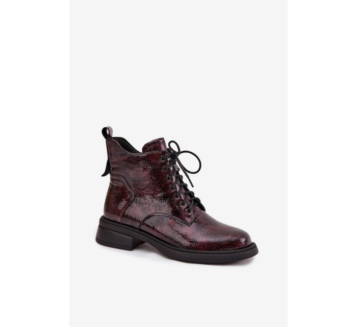 Lakované kožené dámské boty na klínu model 21713850 bordó - D&A