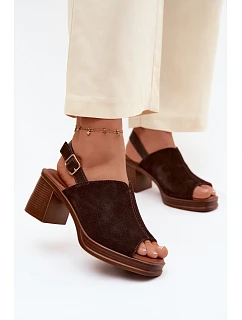 Kožené semišové sandály na podpatku Vinceza 39995 čokoládové