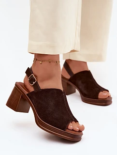 Kožené semišové sandály na podpatku Vinceza 39995 čokoládové