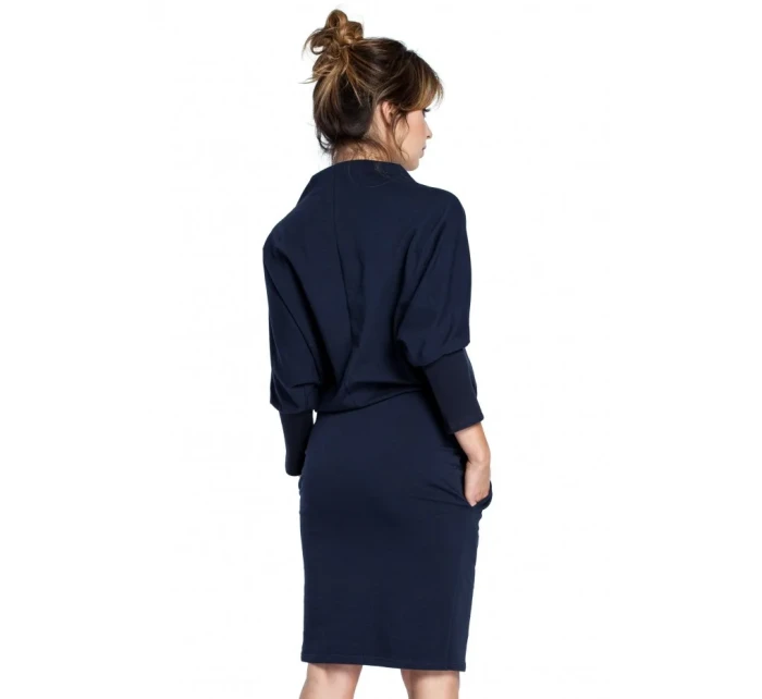 B032 Šaty s kimonovými rukávmi - tmavo modré