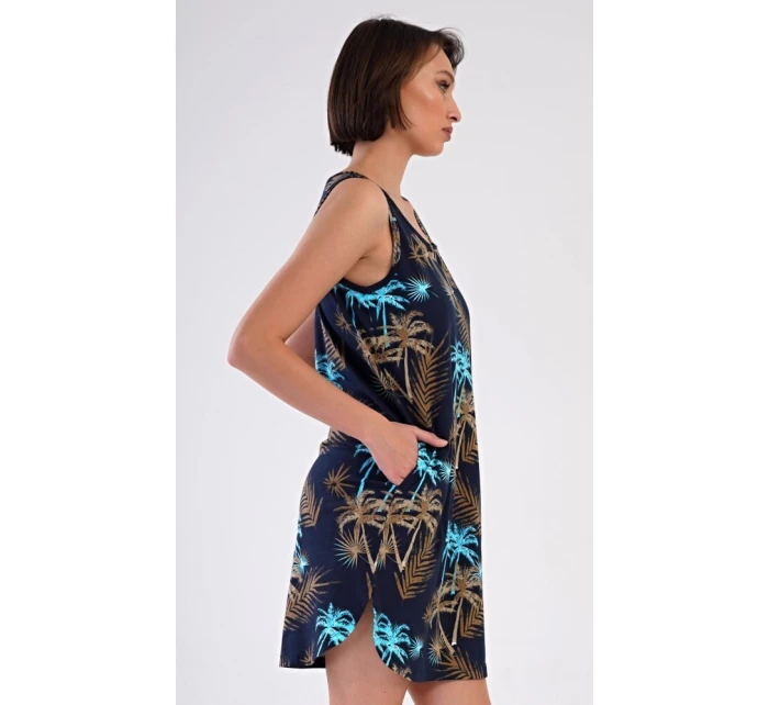 Dámska nočná košeľa Tropicana Dark Blue Pattern - Vienetta Dámska nočná košeľa Tropicana Dark Blue Pattern - Vienetta
