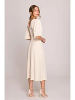 Dámské šaty s puff rukávy model 22260590 krémové - STYLOVE