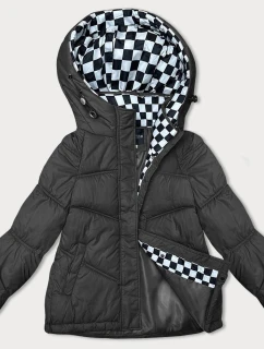 Volná černá dámská bunda s kapucí model 21246327 - Miss TiTi